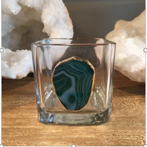 Emerald Green Gold Trimmed Agate Glass Votive